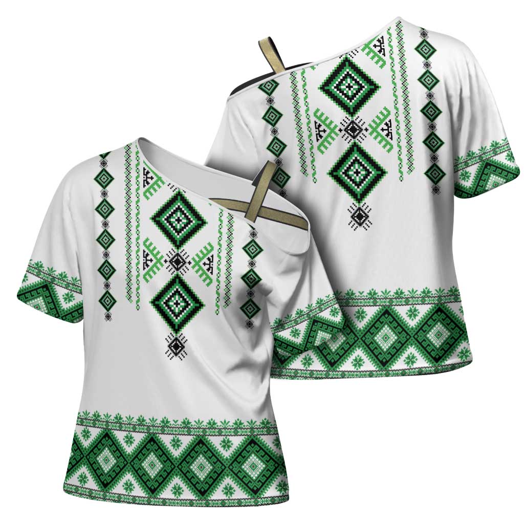 Ukraine Vyshyvanka Inspired Cross Shoulder Shirt Ukrainian Traditional Folk Pattern