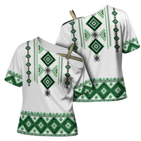 Ukraine Vyshyvanka Inspired Cross Shoulder Shirt Ukrainian Traditional Folk Pattern