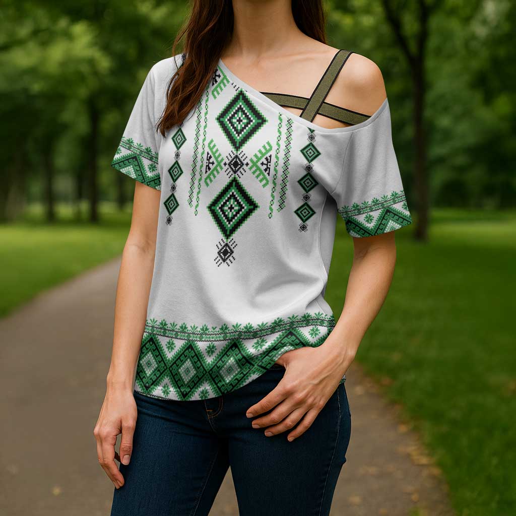 Ukraine Vyshyvanka Inspired Cross Shoulder Shirt Ukrainian Traditional Folk Pattern