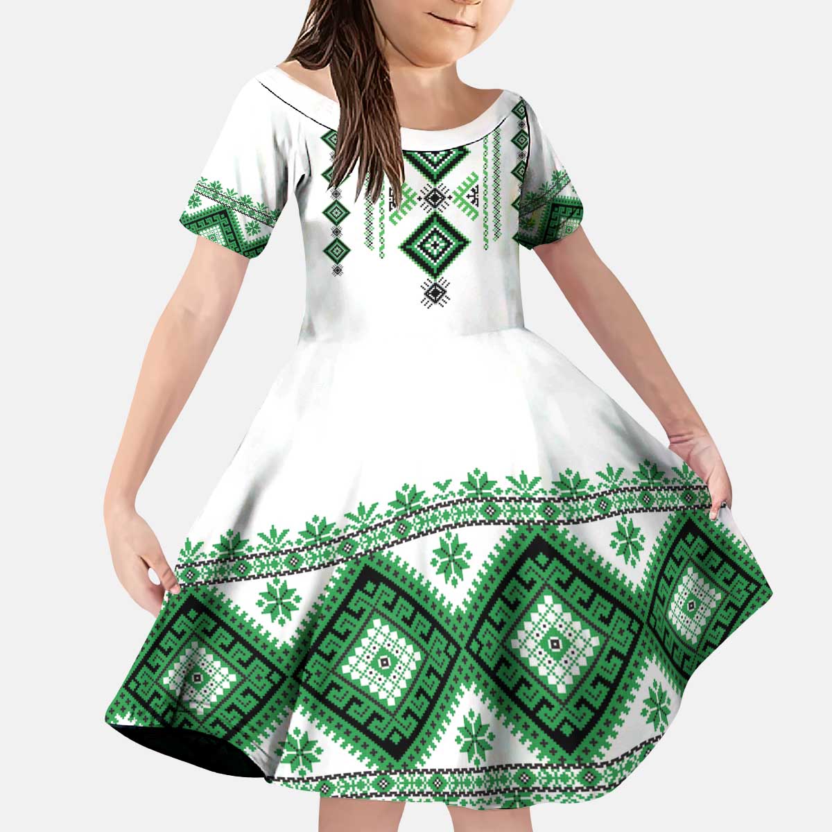 Ukraine Vyshyvanka Inspired Kid Short Sleeve Dress Ukrainian Traditional Folk Pattern