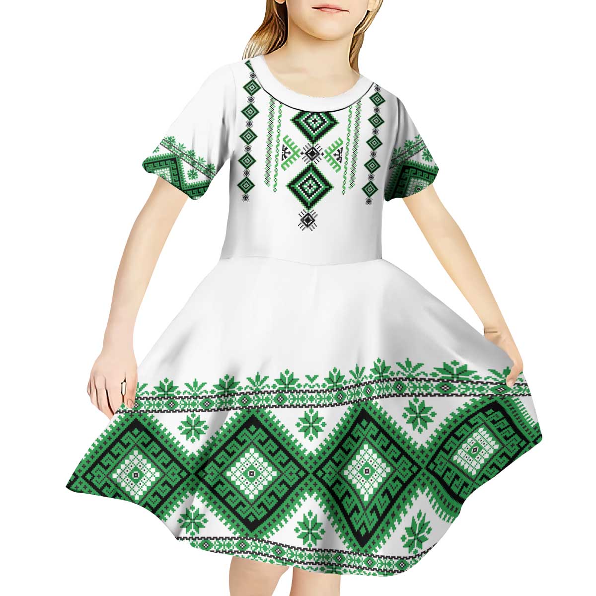 Ukraine Vyshyvanka Inspired Kid Short Sleeve Dress Ukrainian Traditional Folk Pattern