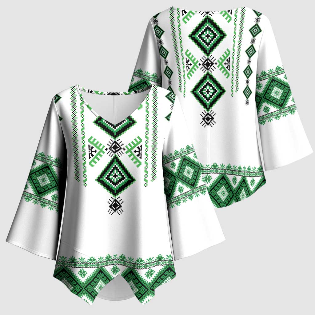 Ukraine Vyshyvanka Inspired Kimono Sleeve Blouse Ukrainian Traditional Folk Pattern