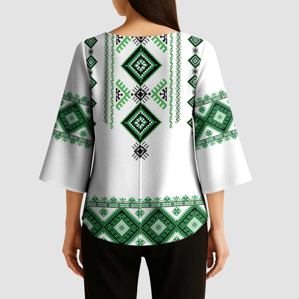 Ukraine Vyshyvanka Inspired Kimono Sleeve Blouse Ukrainian Traditional Folk Pattern
