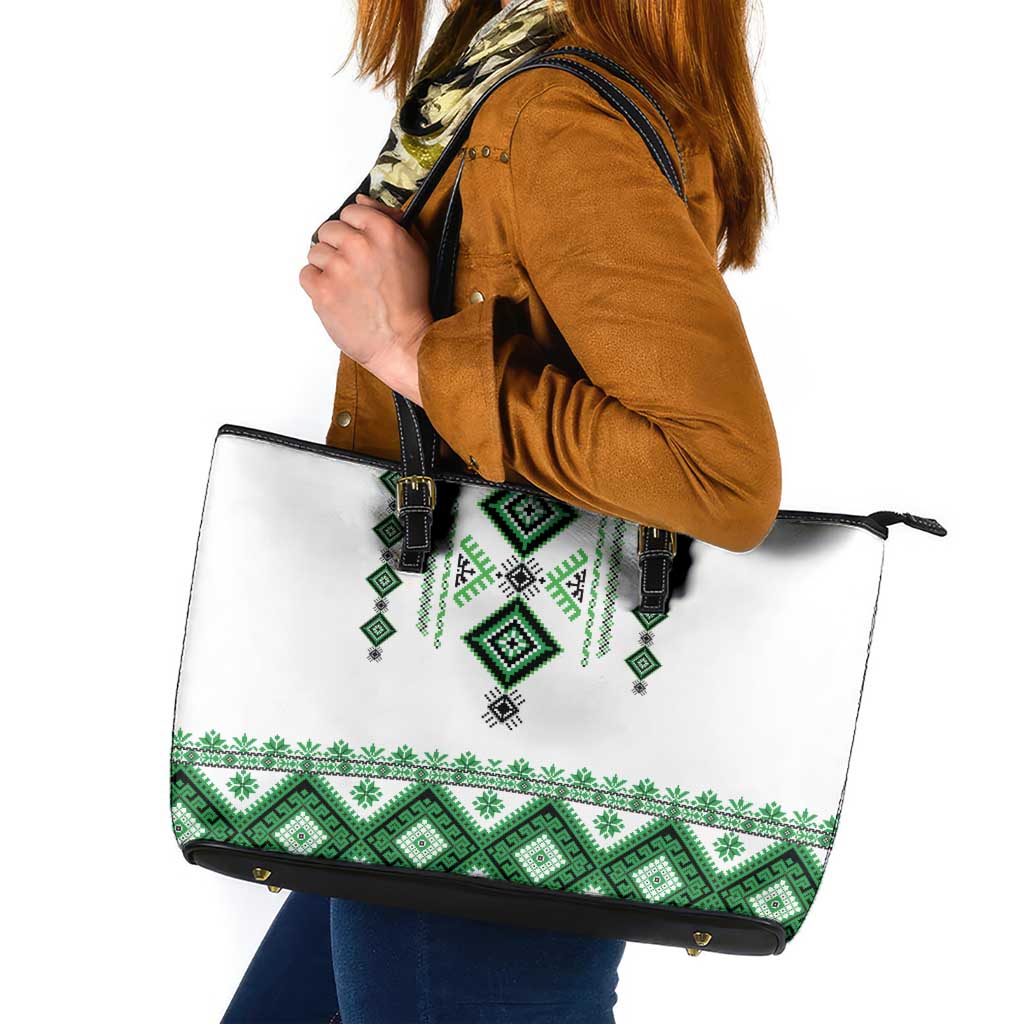 Ukraine Vyshyvanka Inspired Leather Tote Bag Ukrainian Traditional Folk Pattern