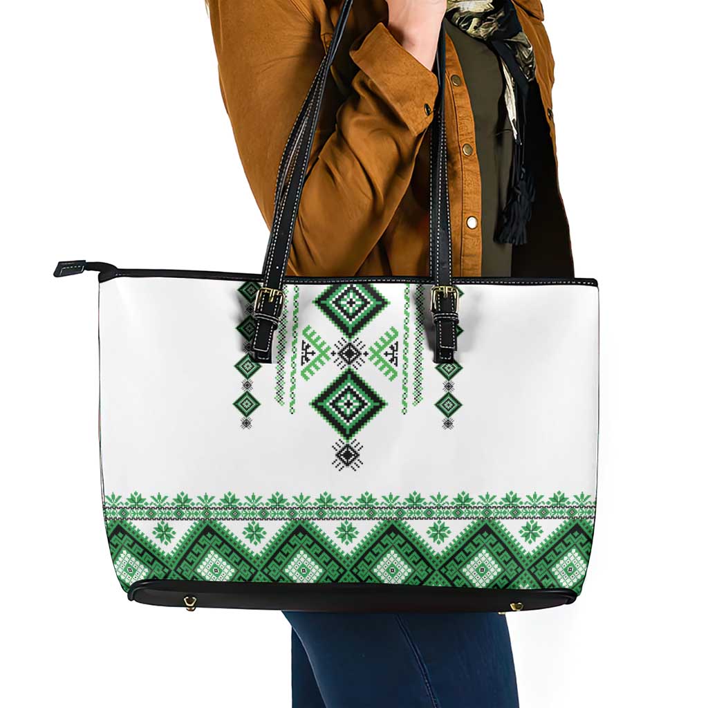 Ukraine Vyshyvanka Inspired Leather Tote Bag Ukrainian Traditional Folk Pattern