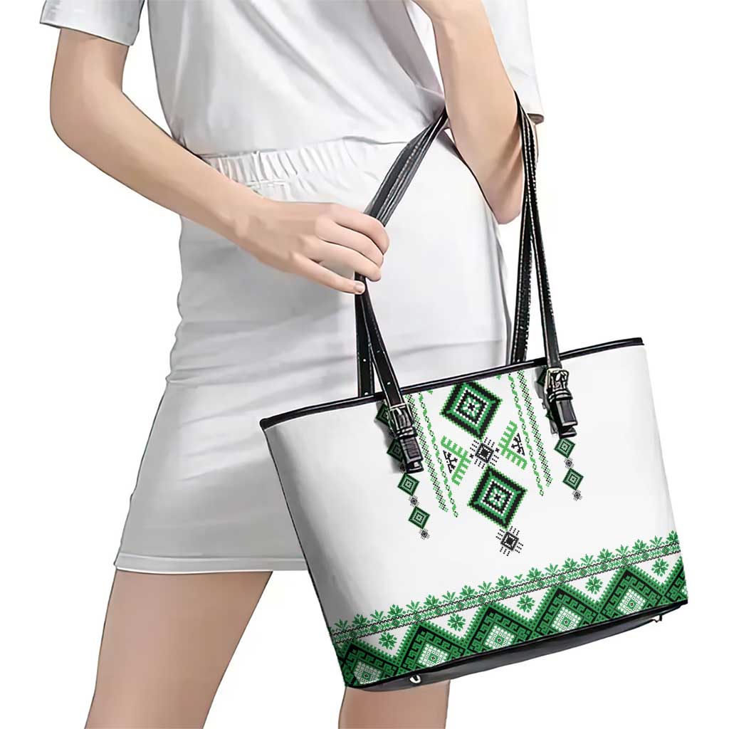 Ukraine Vyshyvanka Inspired Leather Tote Bag Ukrainian Traditional Folk Pattern
