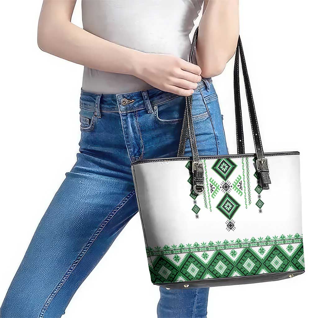 Ukraine Vyshyvanka Inspired Leather Tote Bag Ukrainian Traditional Folk Pattern
