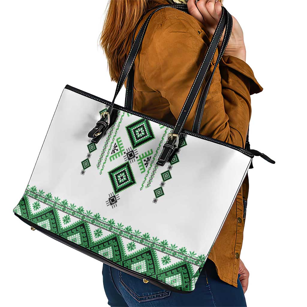 Ukraine Vyshyvanka Inspired Leather Tote Bag Ukrainian Traditional Folk Pattern