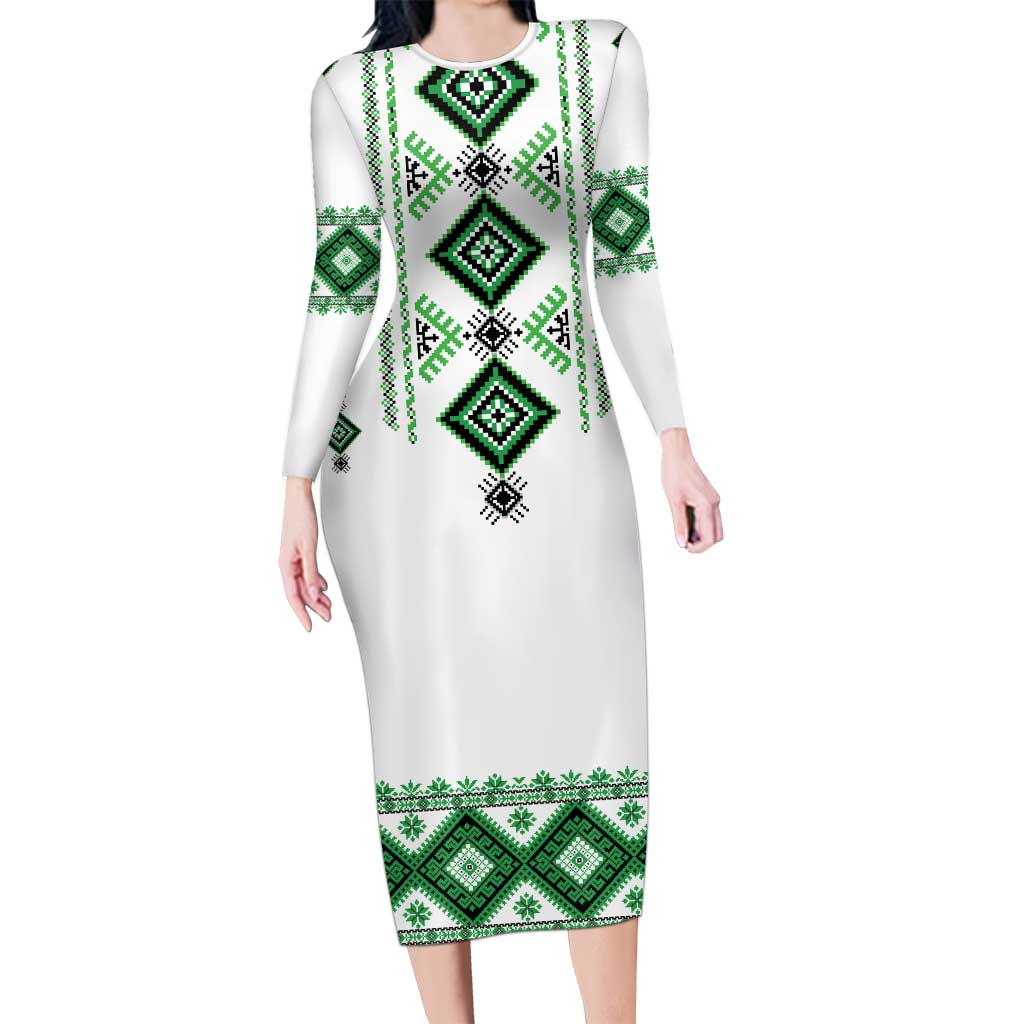 Ukraine Vyshyvanka Inspired Long Sleeve Bodycon Dress Ukrainian Traditional Folk Pattern