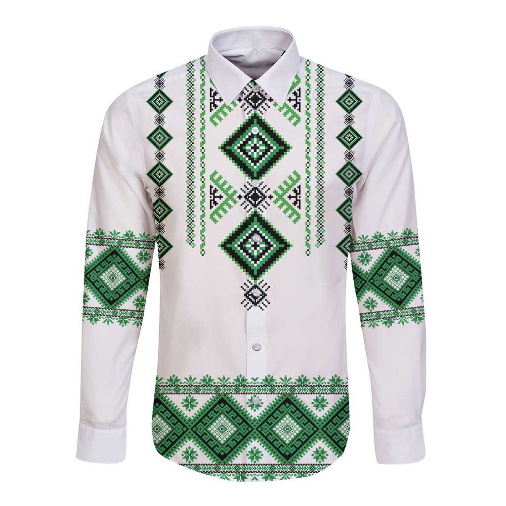 Ukraine Vyshyvanka Inspired Long Sleeve Button Shirt Ukrainian Traditional Folk Pattern