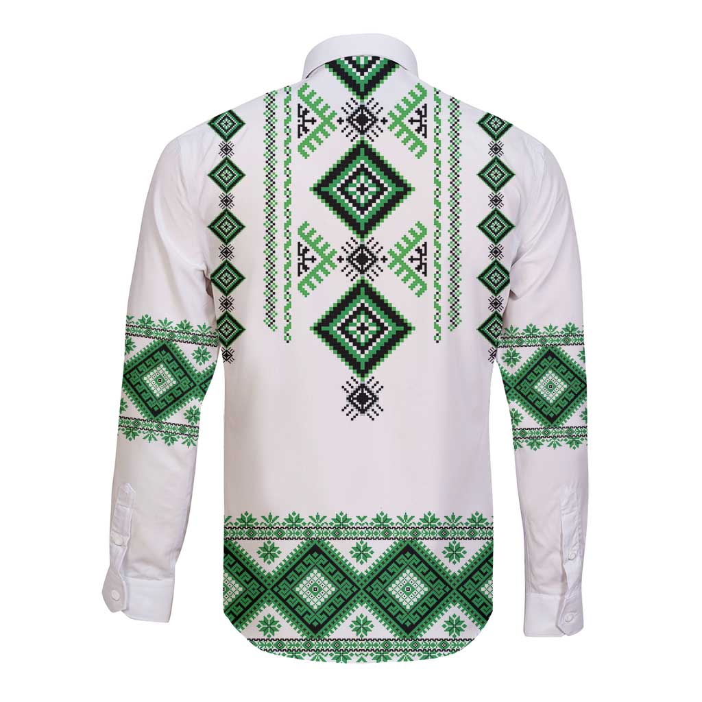 Ukraine Vyshyvanka Inspired Long Sleeve Button Shirt Ukrainian Traditional Folk Pattern