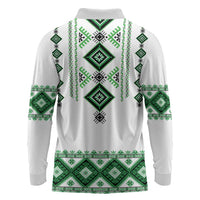 Ukraine Vyshyvanka Inspired Long Sleeve Polo Shirt Ukrainian Traditional Folk Pattern