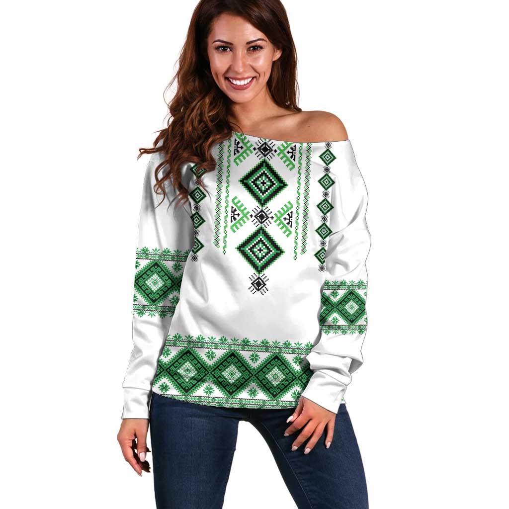 Ukraine Vyshyvanka Inspired Off Shoulder Sweater Ukrainian Traditional Folk Pattern