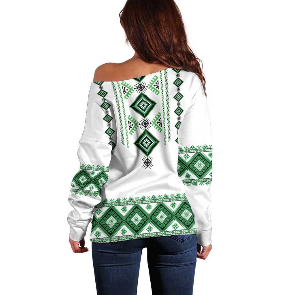 Ukraine Vyshyvanka Inspired Off Shoulder Sweater Ukrainian Traditional Folk Pattern