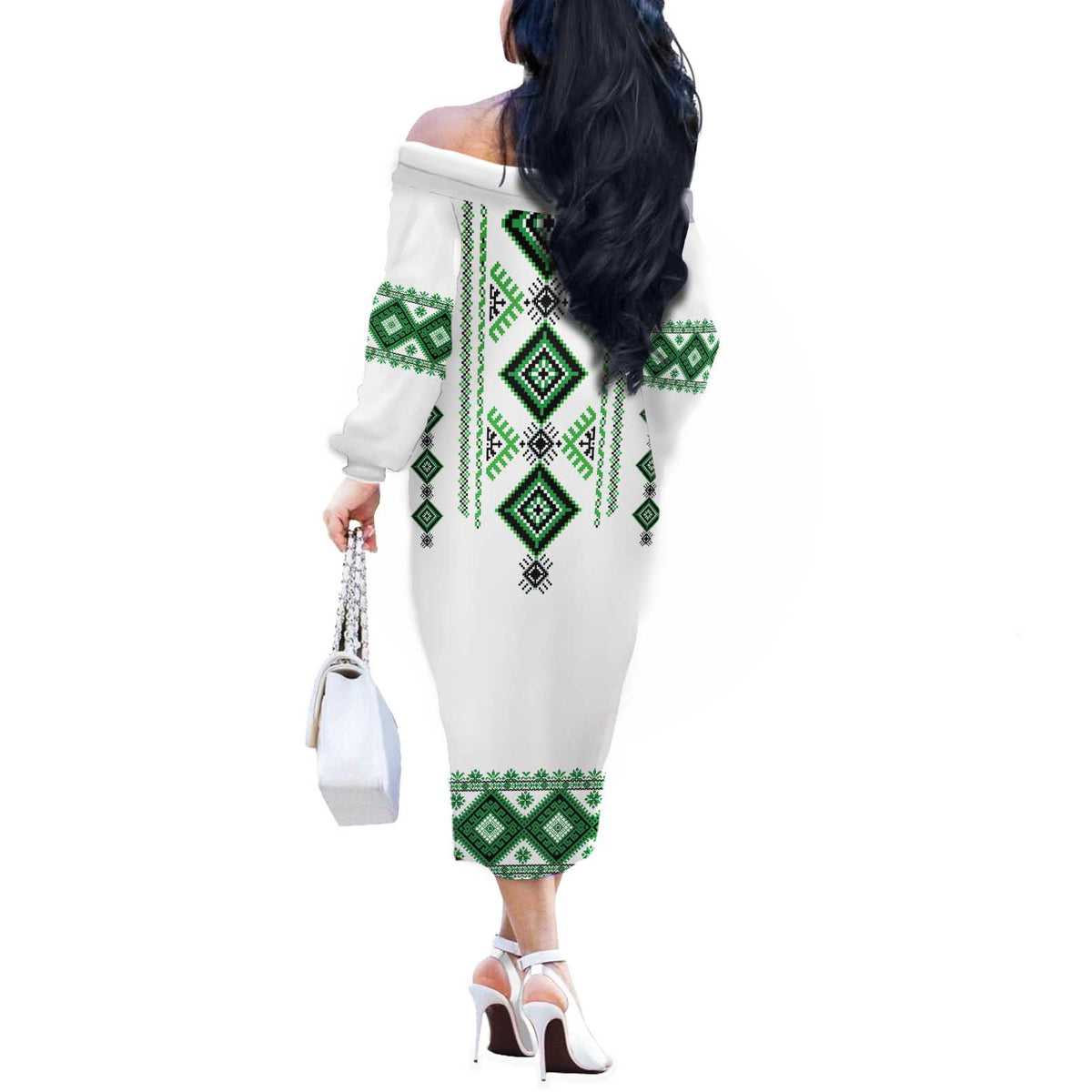 Ukraine Vyshyvanka Inspired Off The Shoulder Long Sleeve Dress Ukrainian Traditional Folk Pattern