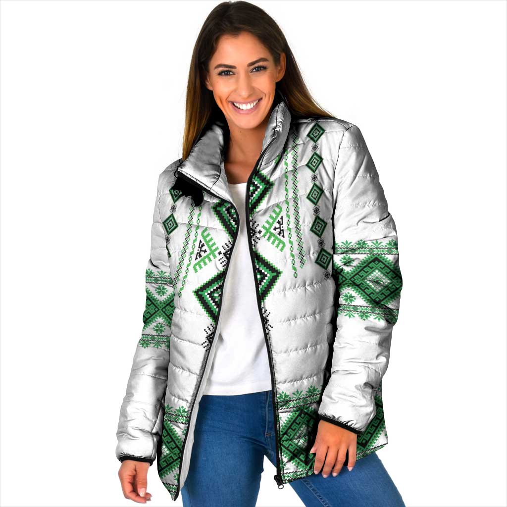 Ukraine Vyshyvanka Inspired Padded Jacket Ukrainian Traditional Folk Pattern