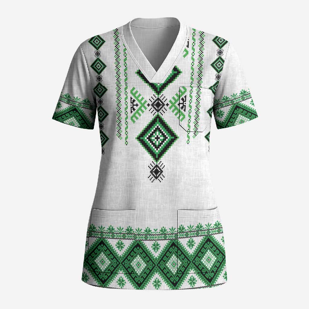 Ukraine Vyshyvanka Inspired Scrub Top Ukrainian Traditional Folk Pattern