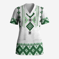 Ukraine Vyshyvanka Inspired Scrub Top Ukrainian Traditional Folk Pattern