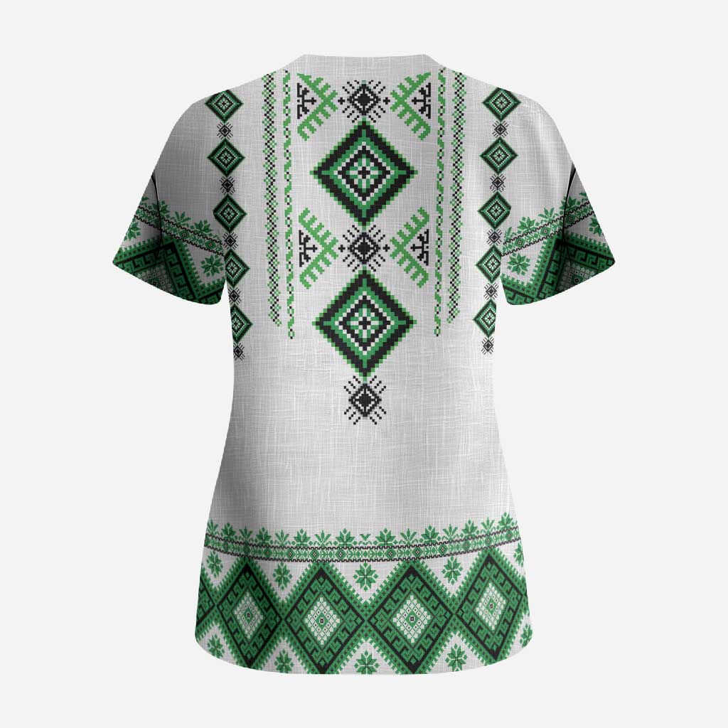 Ukraine Vyshyvanka Inspired Scrub Top Ukrainian Traditional Folk Pattern