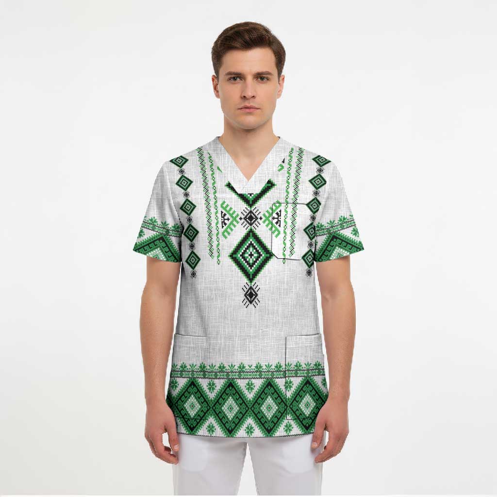 Ukraine Vyshyvanka Inspired Scrub Top Ukrainian Traditional Folk Pattern