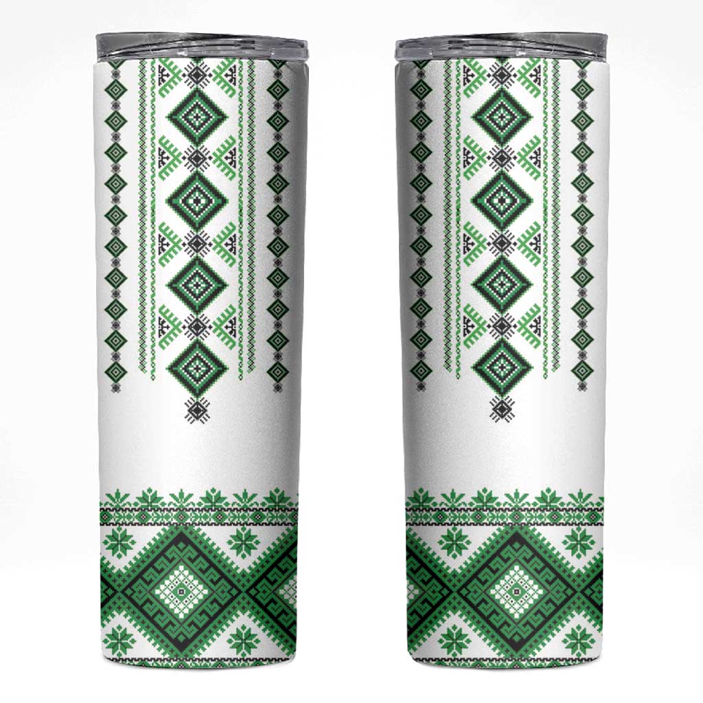 Ukraine Vyshyvanka Inspired Skinny Tumbler Ukrainian Traditional Folk Pattern