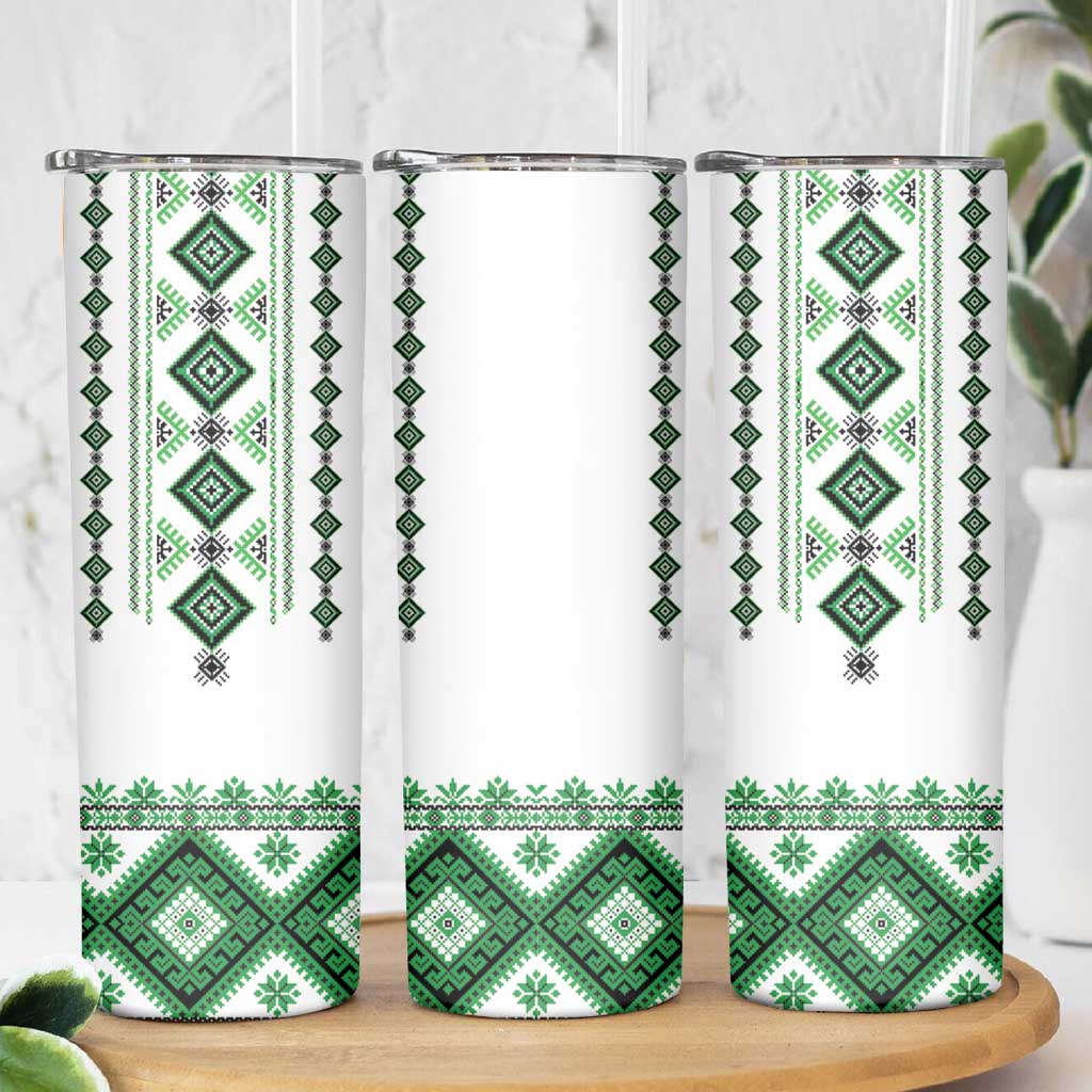 Ukraine Vyshyvanka Inspired Skinny Tumbler Ukrainian Traditional Folk Pattern