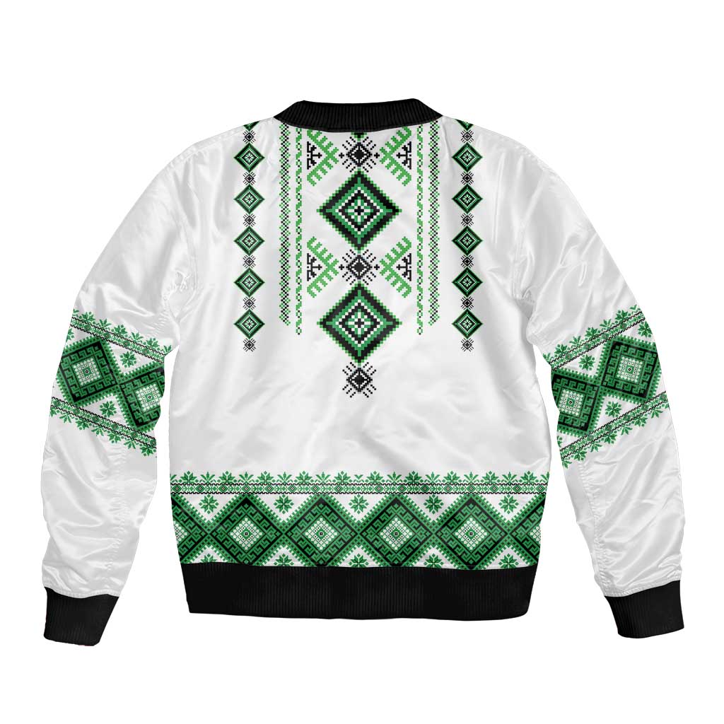 Ukraine Vyshyvanka Inspired Sleeve Zip Bomber Jacket Ukrainian Traditional Folk Pattern