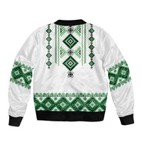 Ukraine Vyshyvanka Inspired Sleeve Zip Bomber Jacket Ukrainian Traditional Folk Pattern