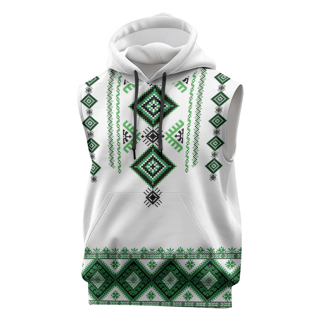 Ukraine Vyshyvanka Inspired Sleeveless Hoodie Ukrainian Traditional Folk Pattern