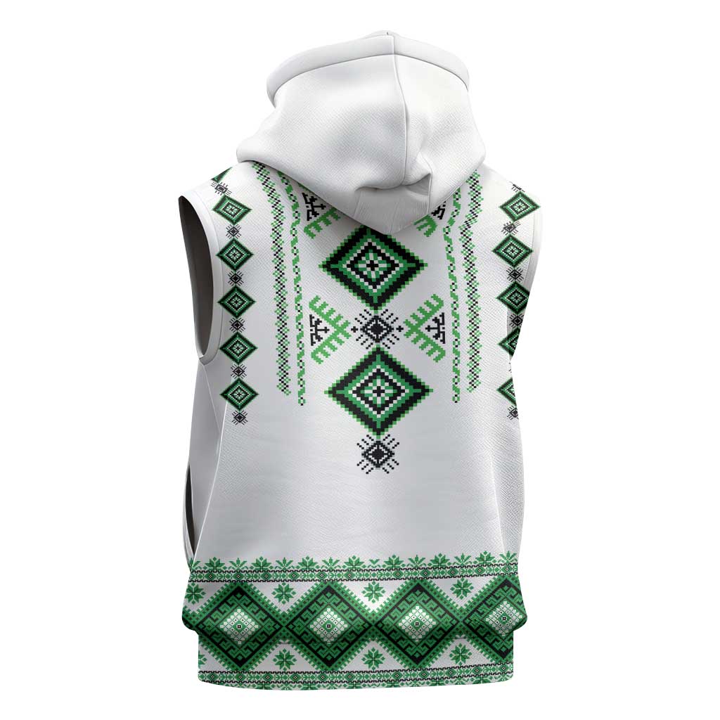 Ukraine Vyshyvanka Inspired Sleeveless Hoodie Ukrainian Traditional Folk Pattern