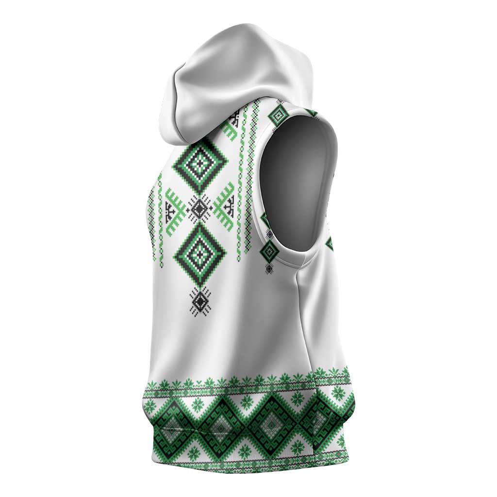 Ukraine Vyshyvanka Inspired Sleeveless Hoodie Ukrainian Traditional Folk Pattern