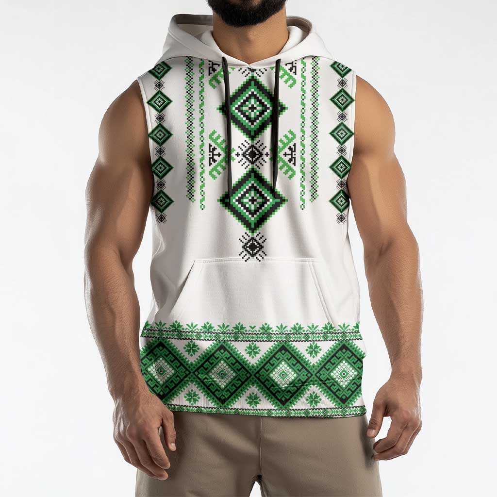 Ukraine Vyshyvanka Inspired Sleeveless Hoodie Ukrainian Traditional Folk Pattern