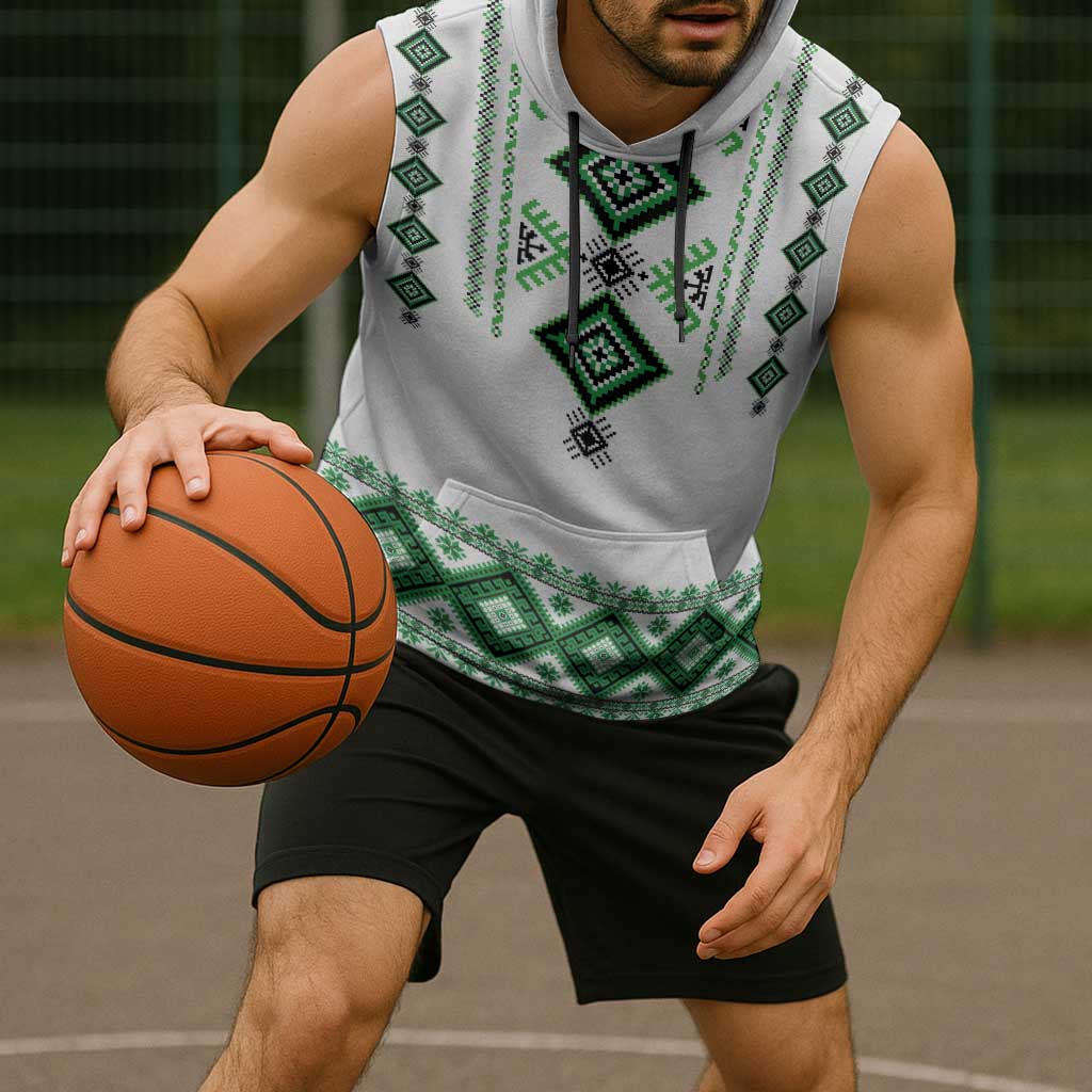 Ukraine Vyshyvanka Inspired Sleeveless Hoodie Ukrainian Traditional Folk Pattern