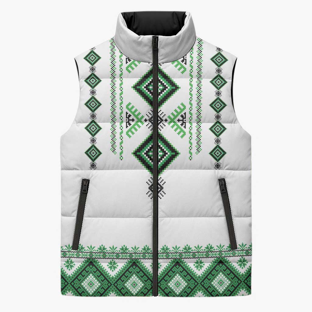 Ukraine Vyshyvanka Inspired Sleeveless Puffer Jacket Ukrainian Traditional Folk Pattern