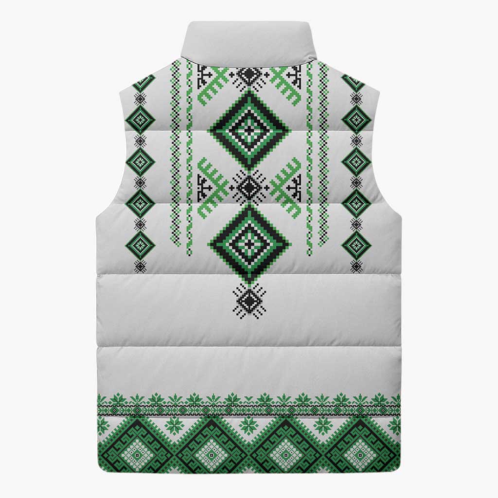 Ukraine Vyshyvanka Inspired Sleeveless Puffer Jacket Ukrainian Traditional Folk Pattern