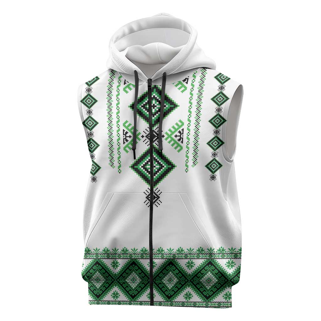 Ukraine Vyshyvanka Inspired Sleeveless Zip Hoodie Ukrainian Traditional Folk Pattern