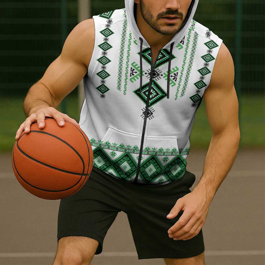 Ukraine Vyshyvanka Inspired Sleeveless Zip Hoodie Ukrainian Traditional Folk Pattern