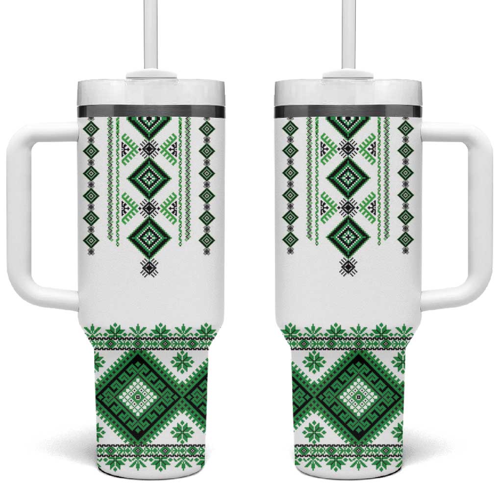Ukraine Vyshyvanka Inspired Tumbler With Handle Ukrainian Traditional Folk Pattern