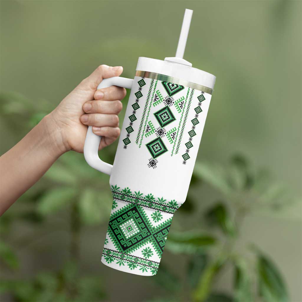 Ukraine Vyshyvanka Inspired Tumbler With Handle Ukrainian Traditional Folk Pattern