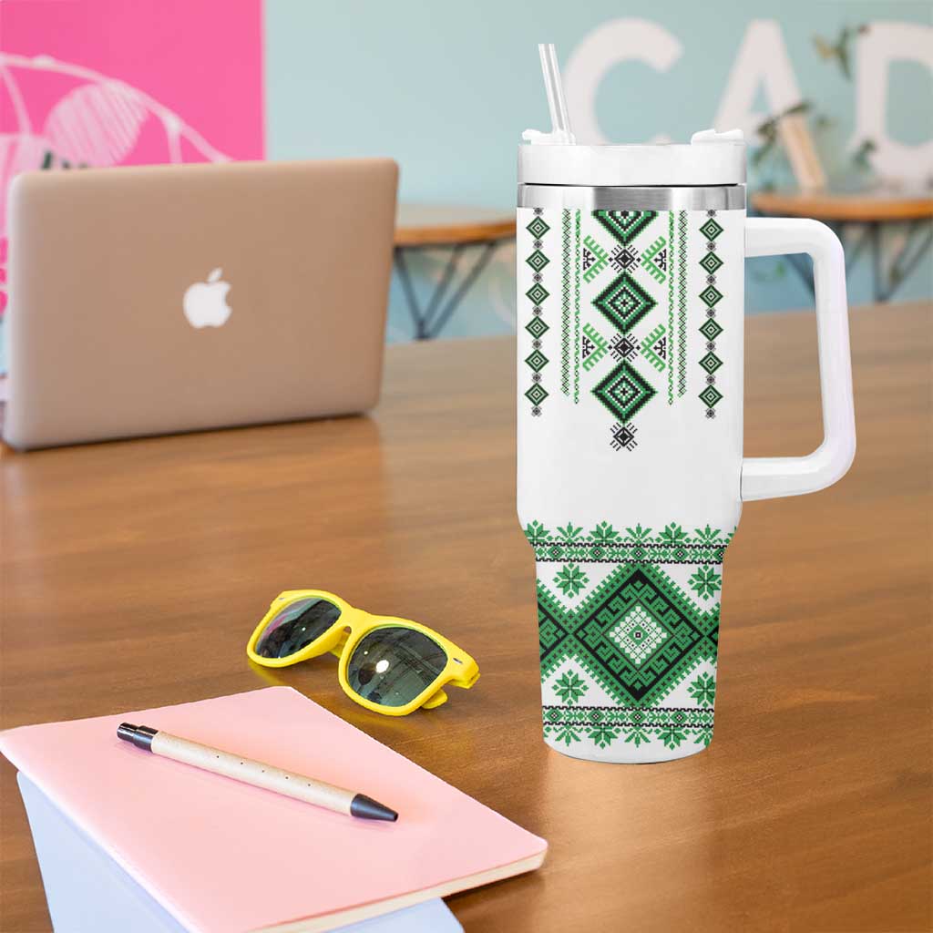 Ukraine Vyshyvanka Inspired Tumbler With Handle Ukrainian Traditional Folk Pattern