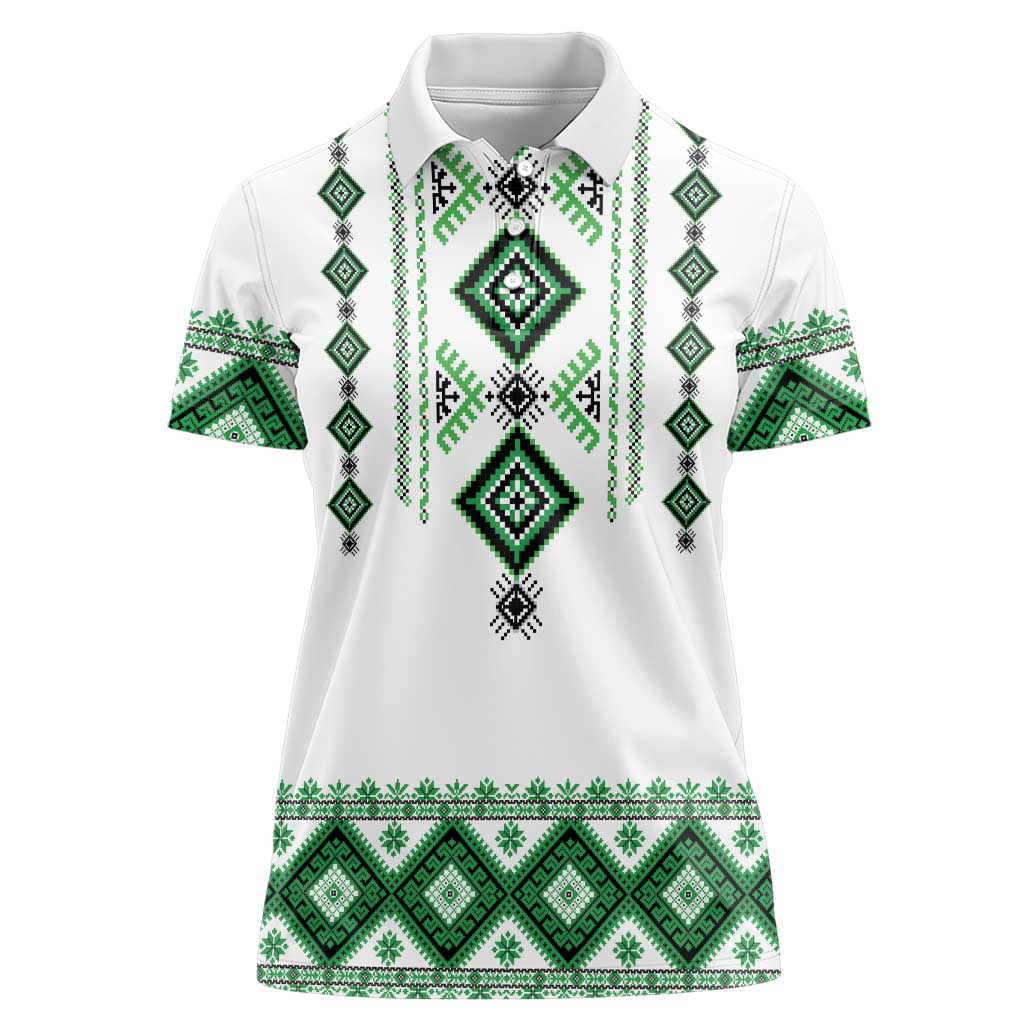 Ukraine Vyshyvanka Inspired Women Polo Shirt Ukrainian Traditional Folk Pattern