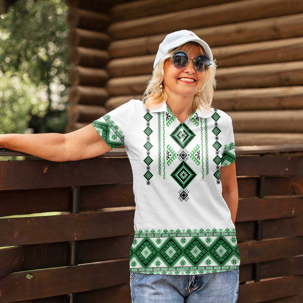 Ukraine Vyshyvanka Inspired Women Polo Shirt Ukrainian Traditional Folk Pattern