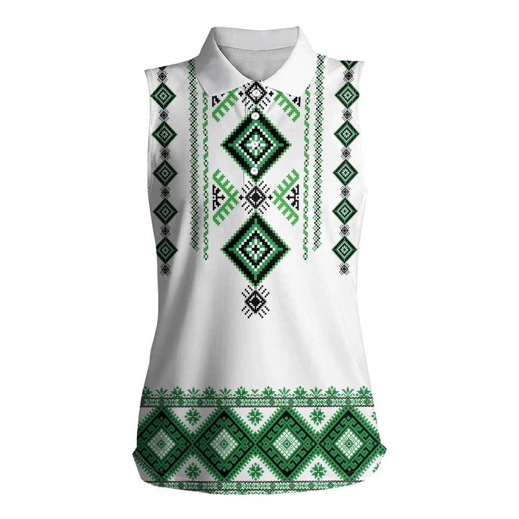 Ukraine Vyshyvanka Inspired Women Sleeveless Polo Shirt Ukrainian Traditional Folk Pattern