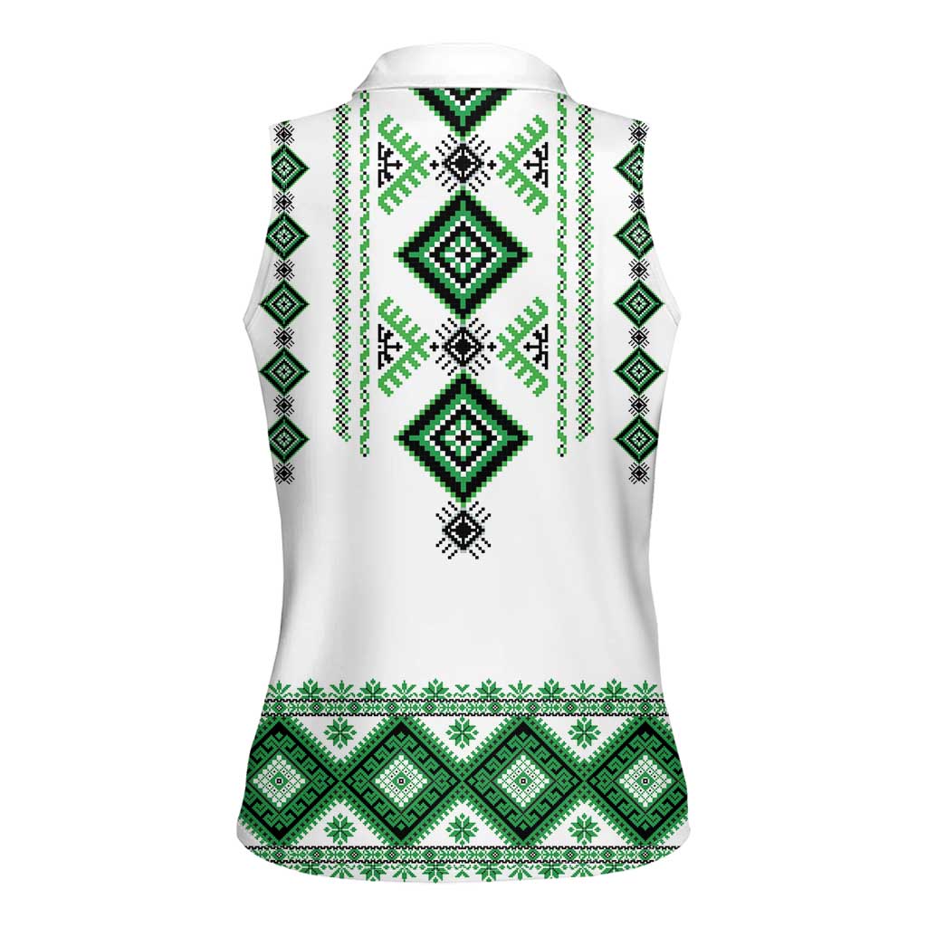 Ukraine Vyshyvanka Inspired Women Sleeveless Polo Shirt Ukrainian Traditional Folk Pattern