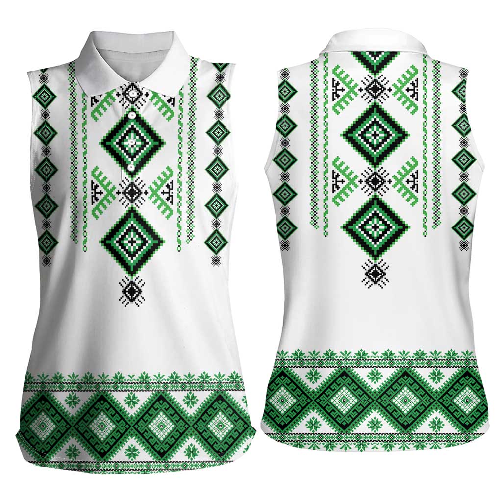 Ukraine Vyshyvanka Inspired Women Sleeveless Polo Shirt Ukrainian Traditional Folk Pattern