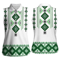 Ukraine Vyshyvanka Inspired Women Sleeveless Polo Shirt Ukrainian Traditional Folk Pattern
