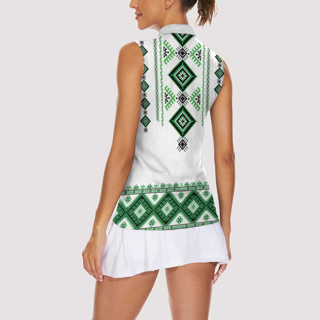 Ukraine Vyshyvanka Inspired Women Sleeveless Polo Shirt Ukrainian Traditional Folk Pattern