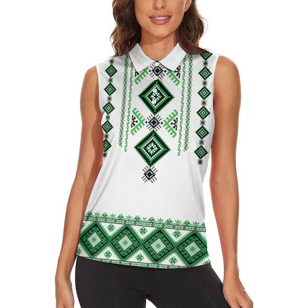 Ukraine Vyshyvanka Inspired Women Sleeveless Polo Shirt Ukrainian Traditional Folk Pattern