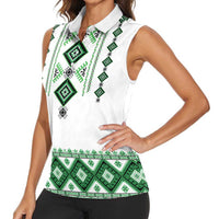 Ukraine Vyshyvanka Inspired Women Sleeveless Polo Shirt Ukrainian Traditional Folk Pattern