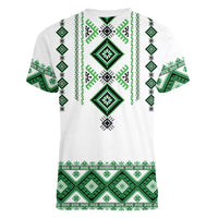 Ukraine Vyshyvanka Inspired Women V-Neck T-Shirt Ukrainian Traditional Folk Pattern
